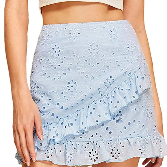 Skirts Dresses & Skirts - NWT Women' Eyelet Ruffle Hem Medium Blue Skirt